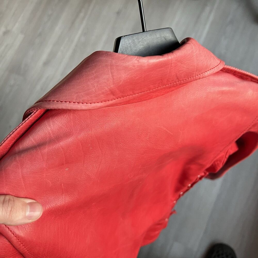 Ben Taverniti Unravel Project Men’s Red Leather Biker Jacket Size 42 - Picture 9 of 10